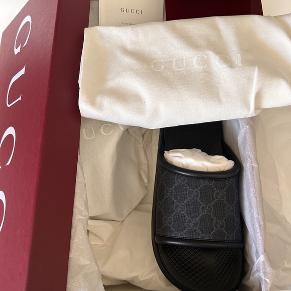 GUCCI Men\'s GG Supreme Canvas Slide Sandals Black Size 8 (US) NIB 816356 main image 8